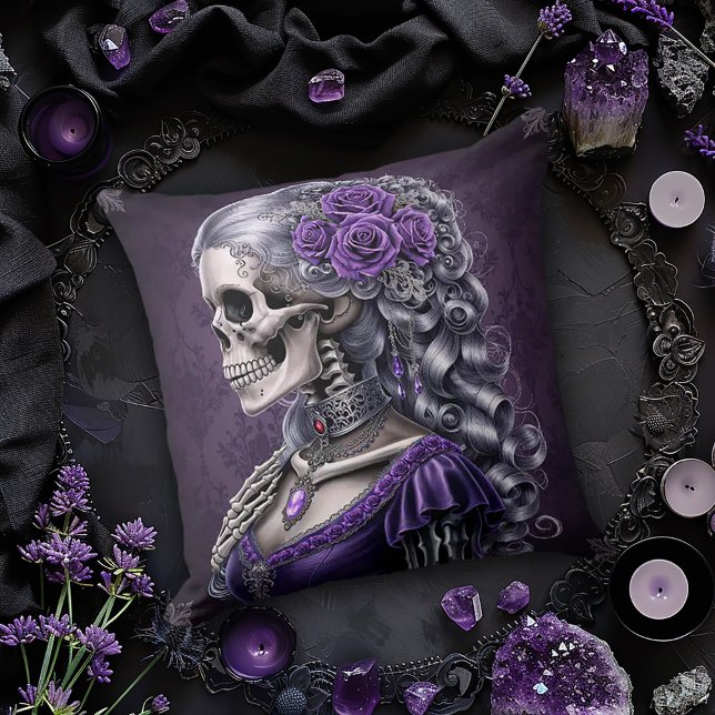 Female Skull Cameo in Purple Throw Pillow (Creator Uploaded)