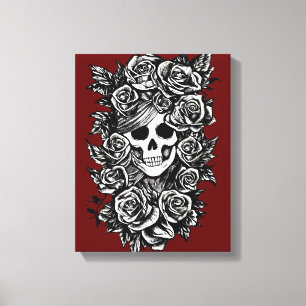 Female Skull Roses Day Of The Dead Art Canvas Print