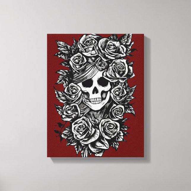 Female Skull Roses Day Of The Dead Art Canvas Print (Front)