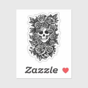 Female Skull Roses Goth Original ink drawing Art  Sticker