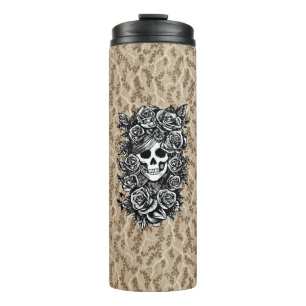 Female Skull Roses Goth Original ink drawing Art Thermal Tumbler
