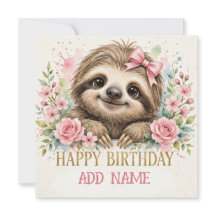 Female Sloth: Baby Animal Pastel bow & Flowers 