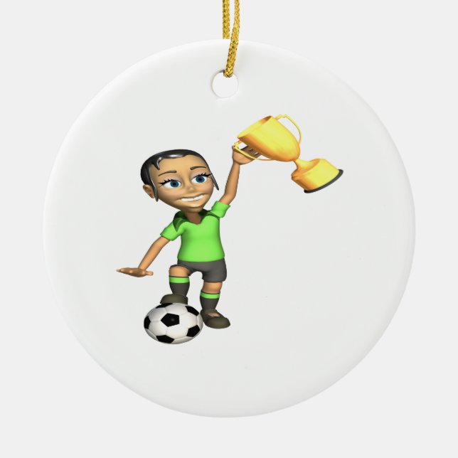 Female Soccer Champion Ceramic Ornament (Front)