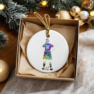 Female Soccer Player Ceramic Ornament