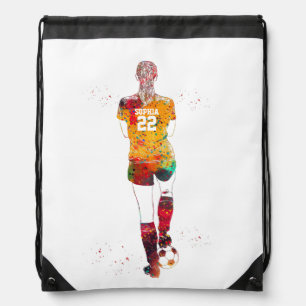 Female Soccer Player Drawstring Bag