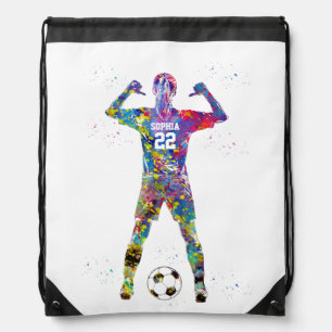 Female Soccer Player Drawstring Bag
