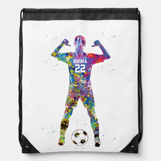 Female Soccer Player Drawstring Bag (Front)
