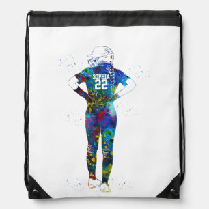 Female Softball Player Drawstring Bag