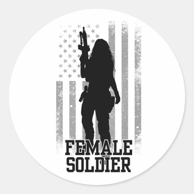 Female Soldier Classic Round Sticker (Front)