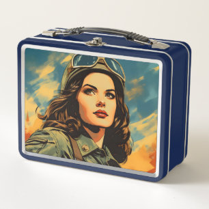 Female Soldier Vintage Sci-Fi Metal Lunch Box