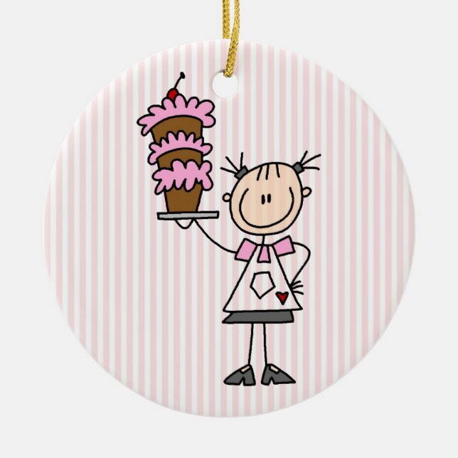 Female Stick Figure Baker Ceramic Ornament (Front)