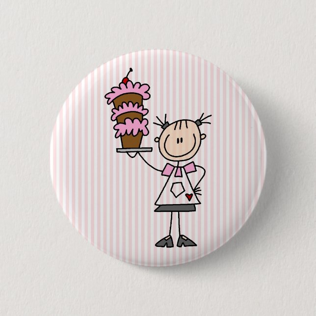 Female Stick Figure Baker Pinback Button (Front)