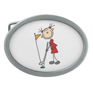 Female Stick Figure Golfer Belt Buckle