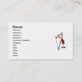 Female Stick Figure Golfer Business Card by stick_figures at Zazzle