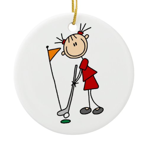 Female Stick Figure Golfer Ceramic Ornament