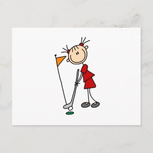 Female Stick Figure Golfer Postcard