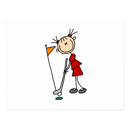 Female Stick Figure Golfer Postcard
