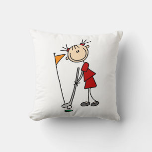 Female Stick Figure Golfer Throw Pillow