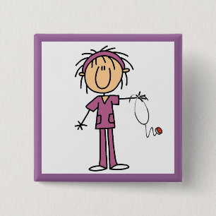 Female Stick Figure Nurse Button