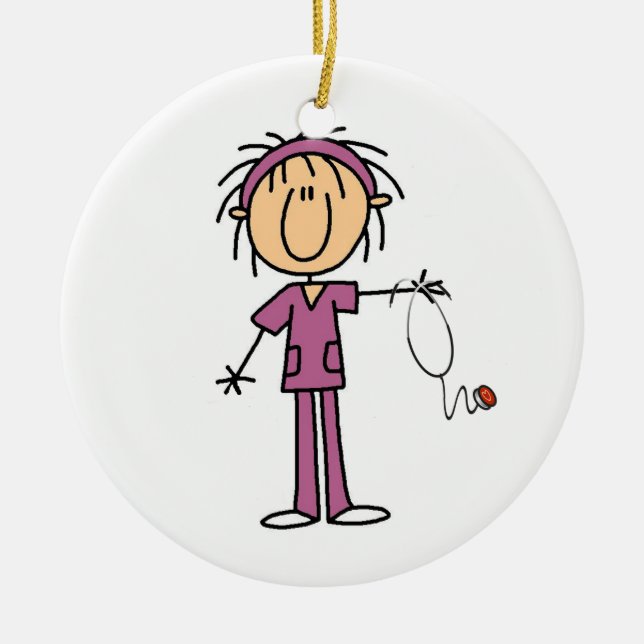 Female Stick Figure Nurse Ceramic Ornament (Front)