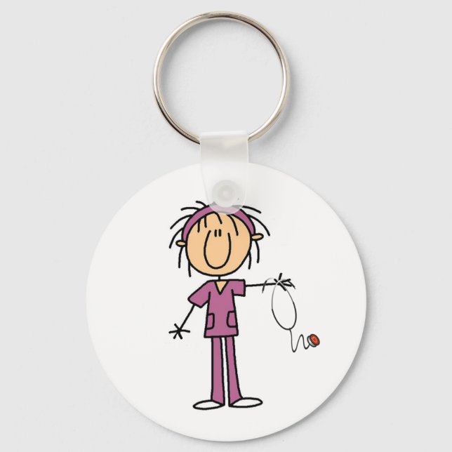 Female Stick Figure Nurse Keychain (Front)