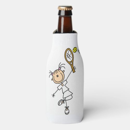 Female Stick Figure Tennis Player Bottle Cooler