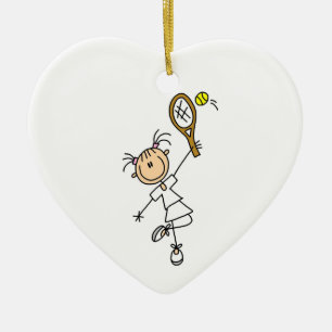 Female Stick Figure Tennis Player Ceramic Ornament