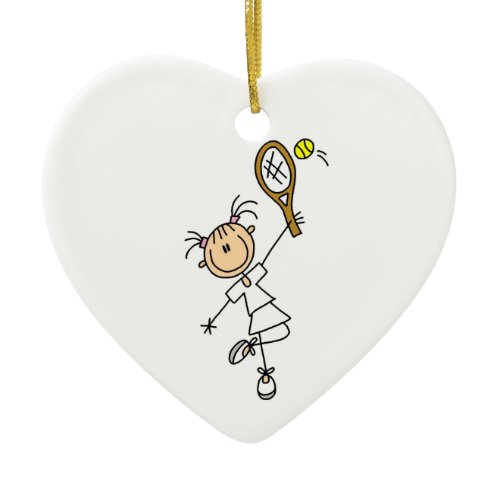 Female Stick Figure Tennis Player Ceramic Ornament