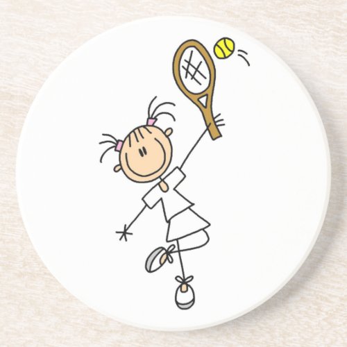 Female Stick Figure Tennis Player Drink Coaster