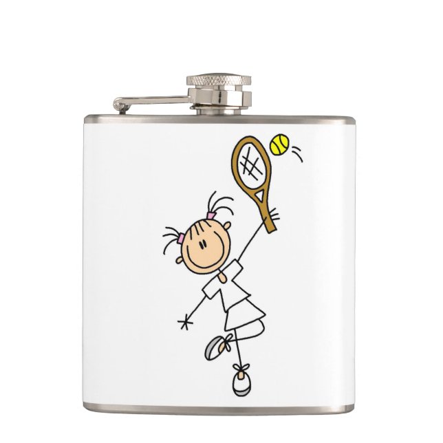 Female Stick Figure Tennis Player Flask (Front)