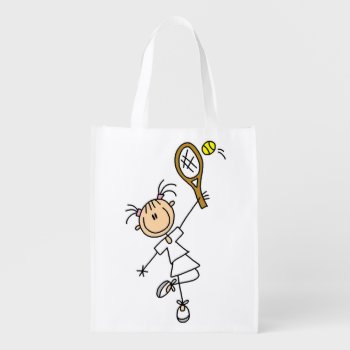 Female Stick Figure Tennis Player Grocery Bag by stick_figures at Zazzle