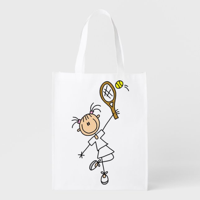 Female Stick Figure Tennis Player Grocery Bag (Front)