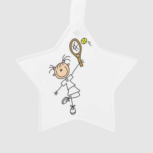 Female Stick Figure Tennis Player Ornament (Back)