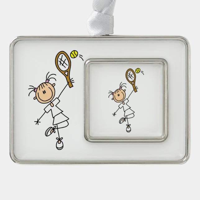 Female Stick Figure Tennis Player Ornament (Front)