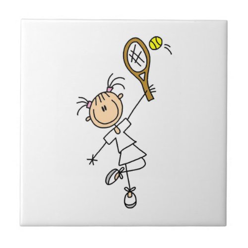 Female Stick Figure Tennis Player Tile