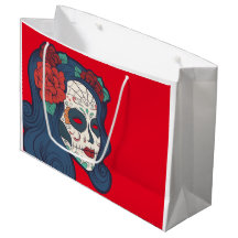 Female Sugar Skull Big Red Roses