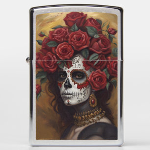 Female Sugar Skull, Day of Dead, Halloween, Zippo Lighter