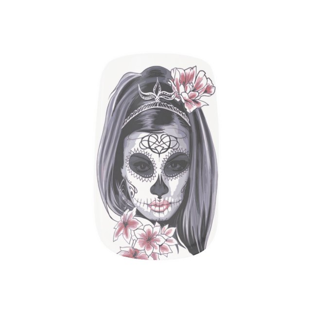 Female Sugar Skull. Minx Nail Wraps (Left Thumb)