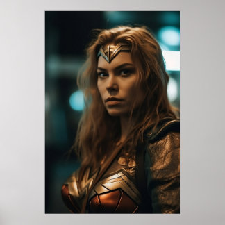 Female Superhero Decor Gold and Bronze Poster