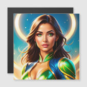 Female superhero portrait in emerald-and-gold armo (Front/Back)