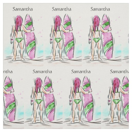Female Surfer custom name fabric