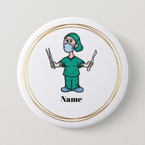 Female Surgeon with Tools Name Button