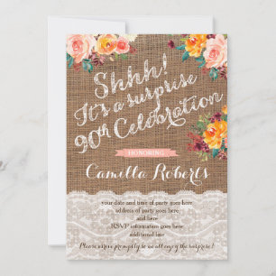 Female Surprise Birthday Party Invite Cards, 90th