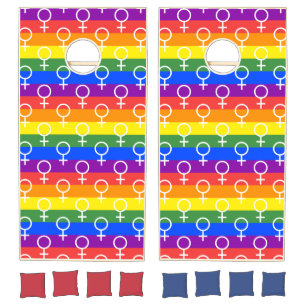 Female Symbol Rainbow Pattern Cornhole Set