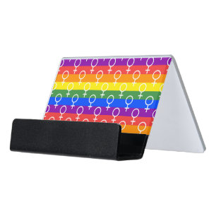 Female Symbol Rainbow Pattern Desk Business Card Holder