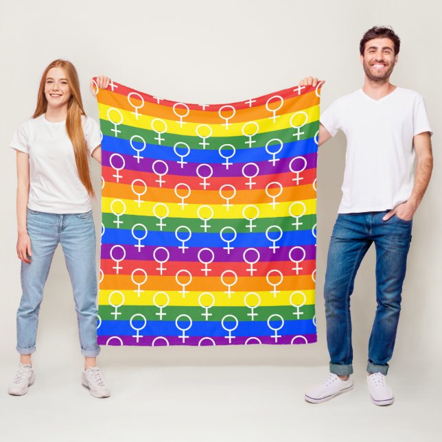 Female Symbol Rainbow Pattern Fleece Blanket (In Situ)