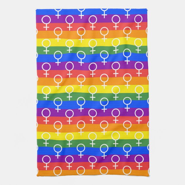 Female Symbol Rainbow Pattern Kitchen Towel (Vertical)