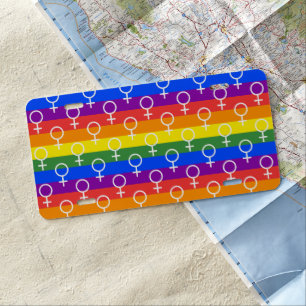 Female Symbol Rainbow Pattern License Plate