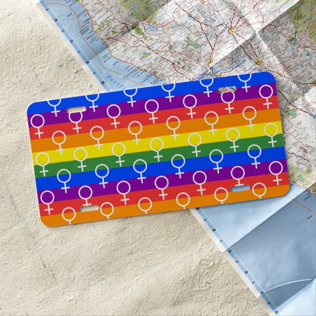 Female Symbol Rainbow Pattern License Plate (In Situ)