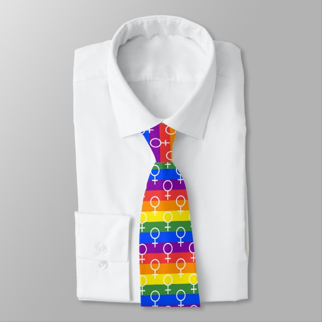 Female Symbol Rainbow Pattern Neck Tie (Tied)